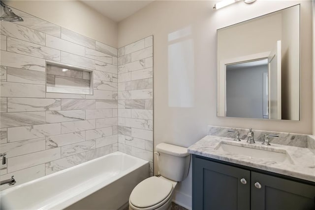 full bathroom with vanity, toilet, and tiled shower / bath combo