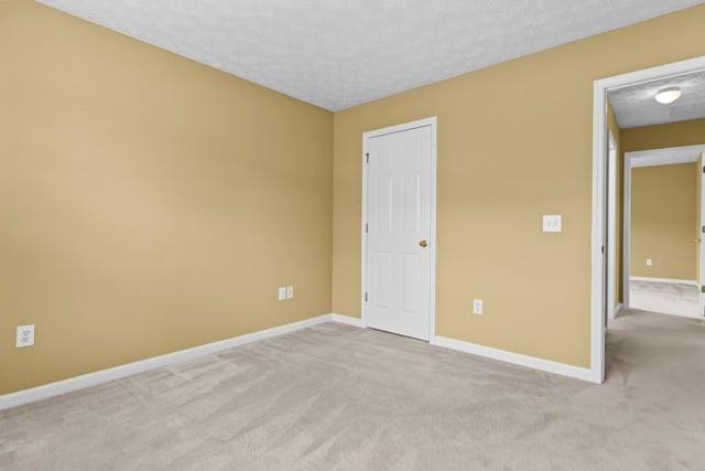 unfurnished bedroom with light carpet and a textured ceiling