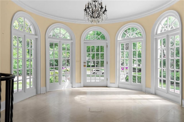 401 Peachtree Battle Ave NW, Atlanta, GA 30305 - doorway to outside with ornamental molding, tile patterned flooring, and a chandelier