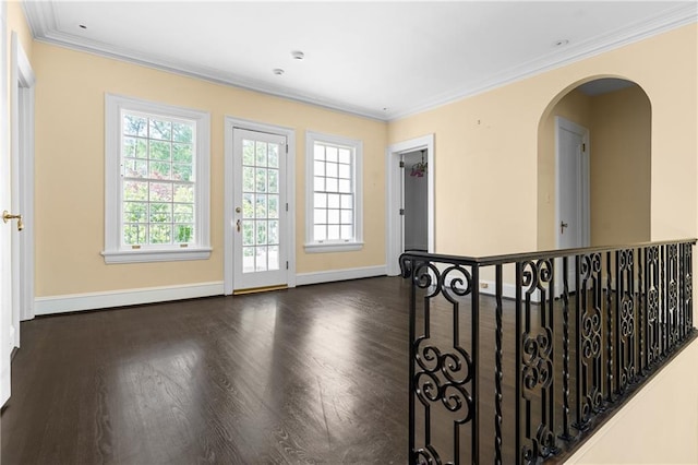 401 Peachtree Battle Ave NW, Atlanta, GA 30305 - unfurnished room with dark wood-type flooring, ornamental molding, baseboards, and arched walkways