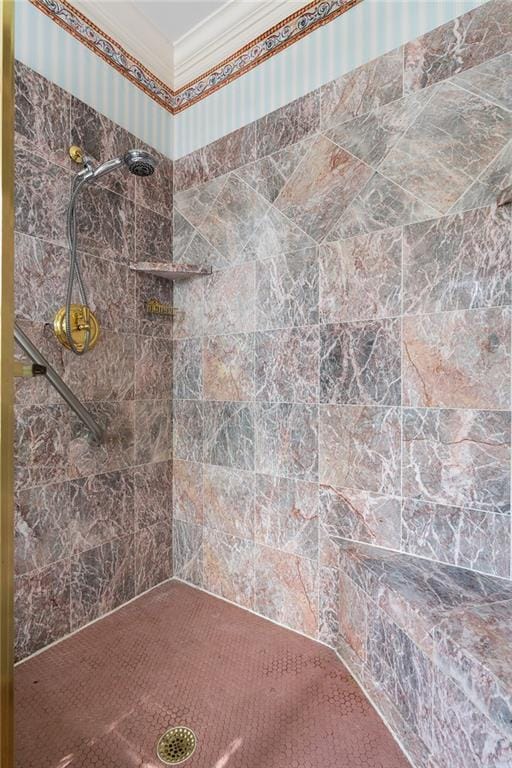 401 Peachtree Battle Ave NW, Atlanta, GA 30305 - full bathroom with ornamental molding and a tile shower