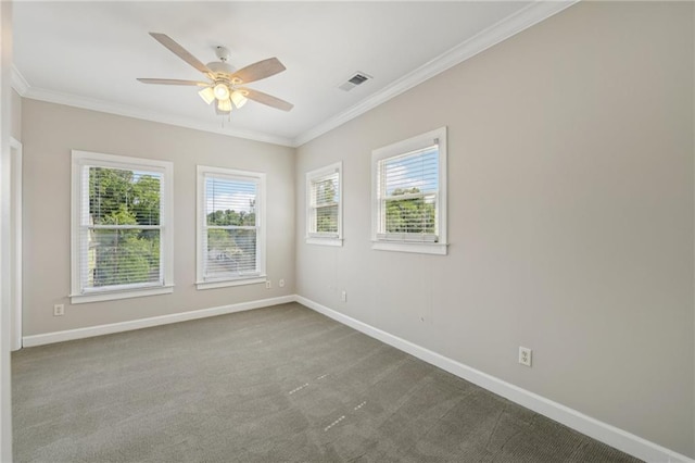 218 S Ave SE, Atlanta, GA 30315 - carpeted empty room featuring a ceiling fan, ornamental molding, plenty of natural light, and baseboards