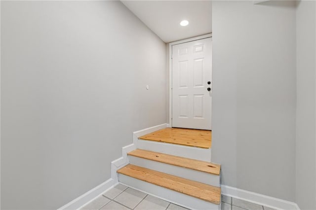 218 S Ave SE, Atlanta, GA 30315 - stairs featuring baseboards, tile patterned floors, and recessed lighting