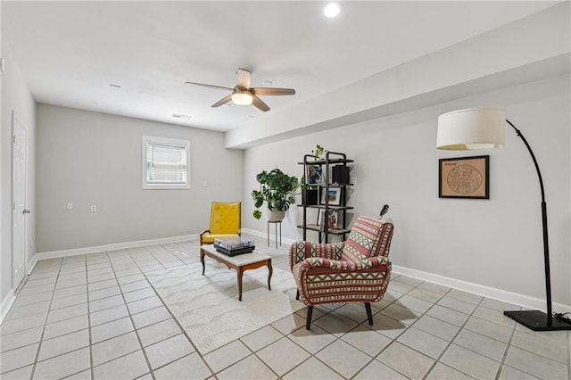 218 S Ave SE, Atlanta, GA 30315 - living area with a ceiling fan, light tile patterned floors, and baseboards