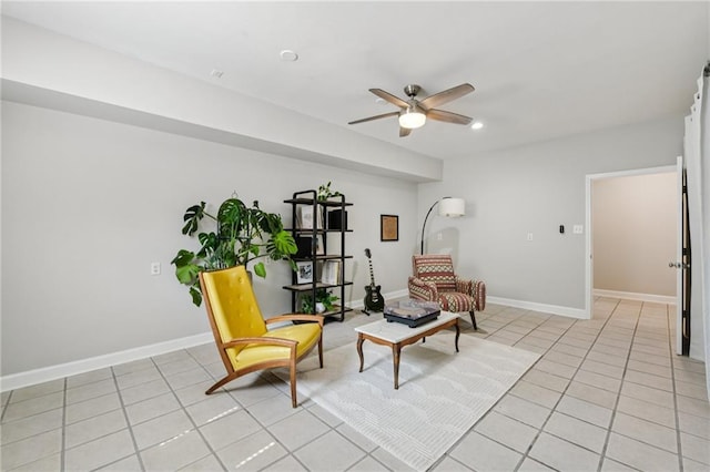 218 S Ave SE, Atlanta, GA 30315 - living area featuring ceiling fan, light tile patterned floors, baseboards, and recessed lighting