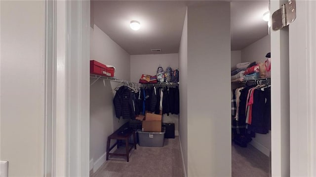 spacious closet featuring light carpet