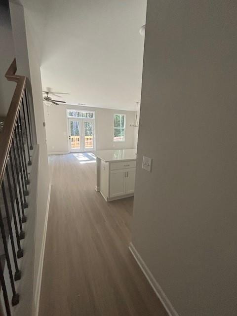 hall featuring french doors and light hardwood / wood-style flooring