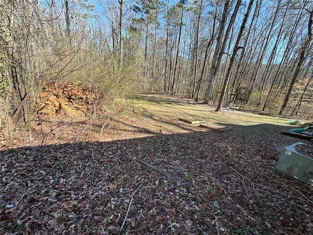 view of yard featuring a view of trees