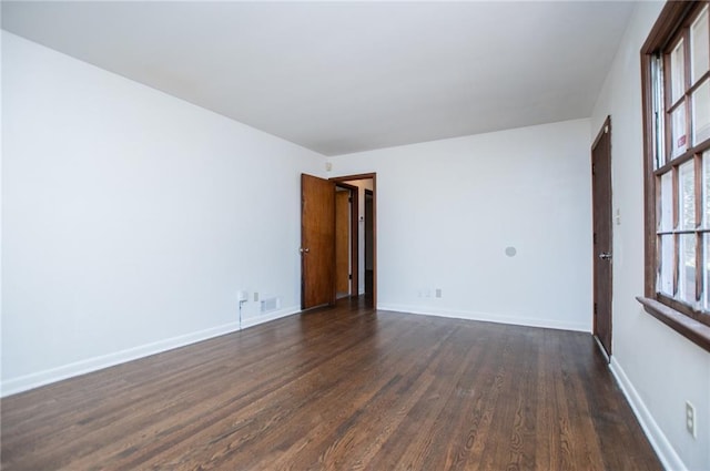 empty room with dark wood-type flooring