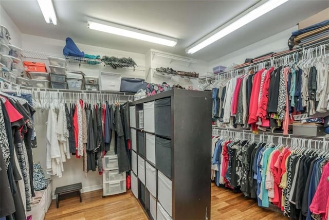 walk in closet with light wood-type flooring