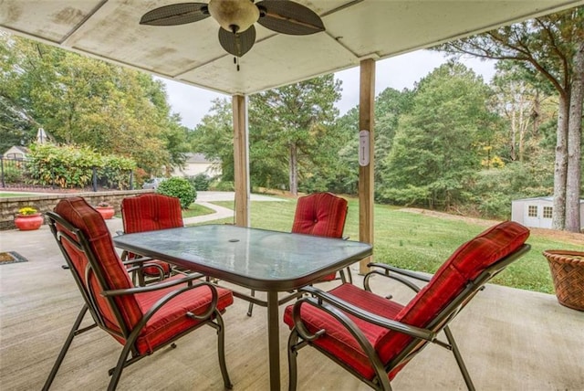 view of patio / terrace featuring ceiling fan