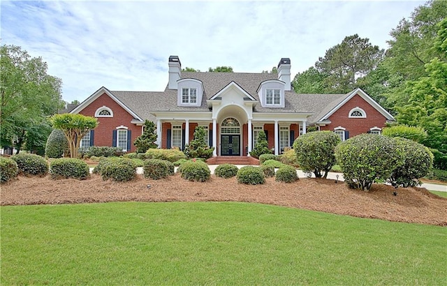 view of front of home with a front lawn and covered porch