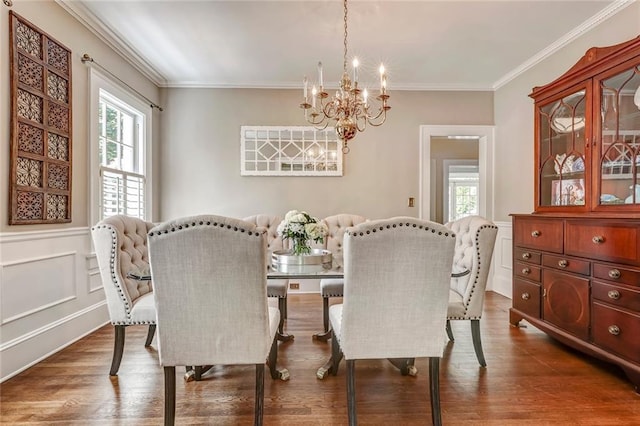 3248 W Shadowlawn Avenue Ne, Atlanta, GA 30305 - dining room featuring a notable chandelier, dark hardwood / wood-style floors, and ornamental molding
