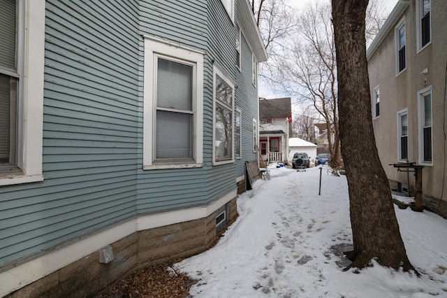 view of snow covered exterior