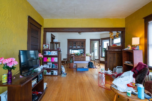 living room with light wood-type flooring