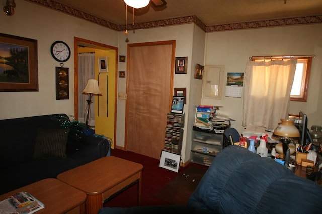 living room featuring ceiling fan