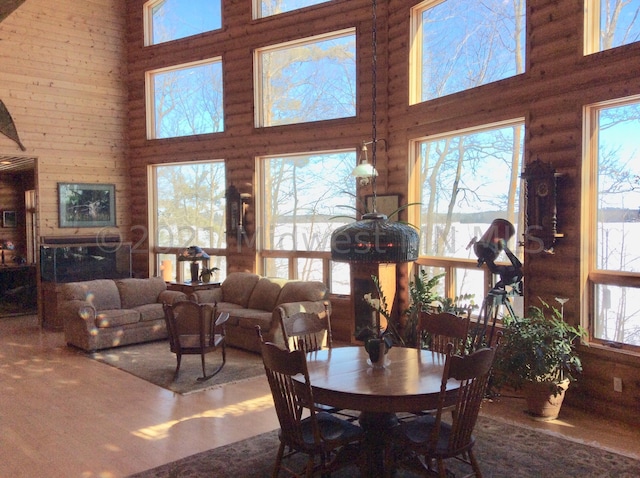 dining area featuring a healthy amount of sunlight and a high ceiling