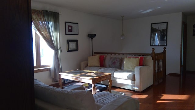 living room with dark hardwood / wood-style floors