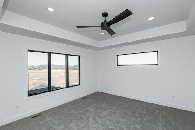 2811 Wildflower Ln SW, Rochester, MN 55902 - empty room with plenty of natural light, visible vents, dark carpet, and ceiling fan