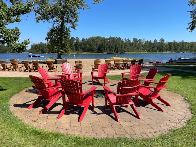 view of patio / terrace featuring a water view