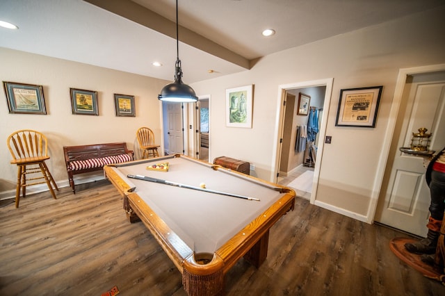 playroom with dark hardwood / wood-style flooring and pool table