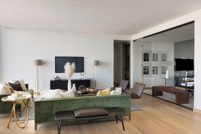 living room with light hardwood / wood-style floors