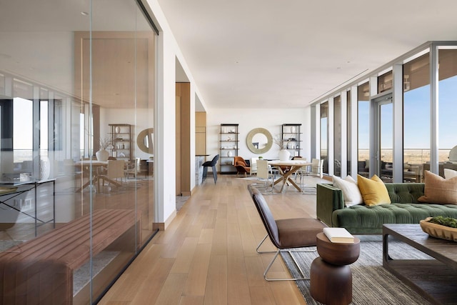 living room with light wood-type flooring and a wealth of natural light