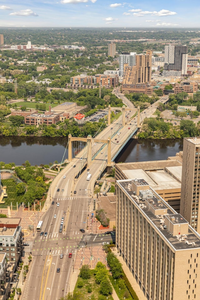 aerial view featuring a water view