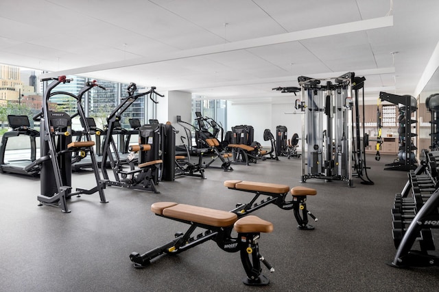 exercise room with a wall of windows