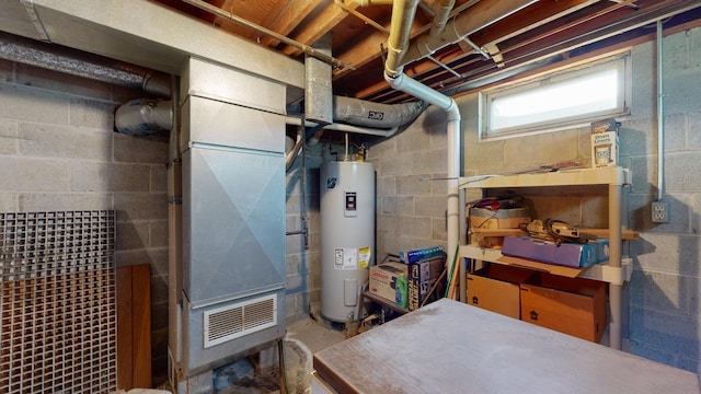 basement featuring water heater