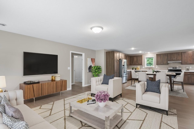 living room with light hardwood / wood-style flooring