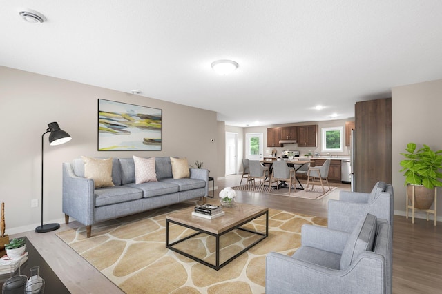 living room featuring light wood-type flooring