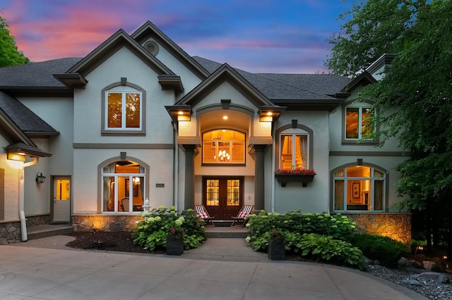 view of front facade featuring french doors