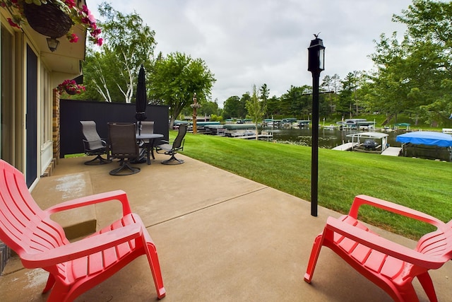 view of patio / terrace featuring a water view