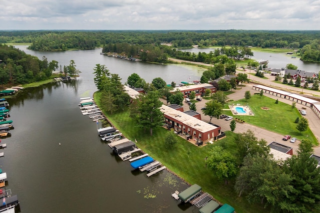 aerial view with a water view