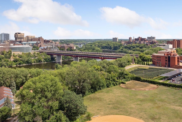 drone / aerial view with a city view