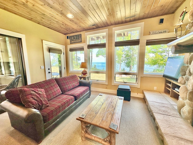 sunroom with wooden ceiling