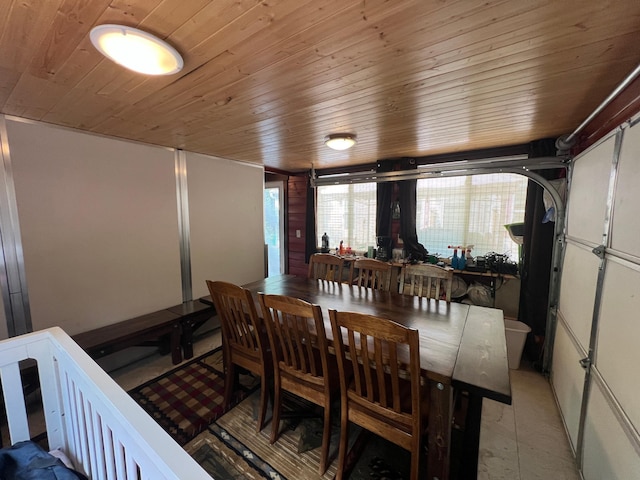 dining area featuring wood ceiling