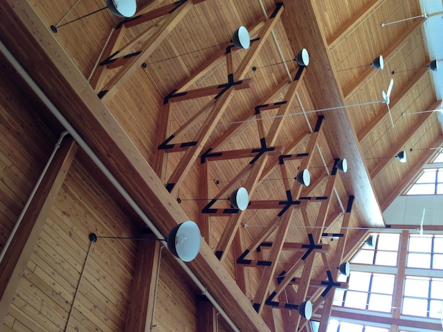 details featuring wood ceiling and beam ceiling