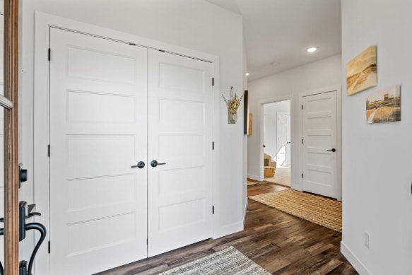 foyer with dark hardwood / wood-style floors