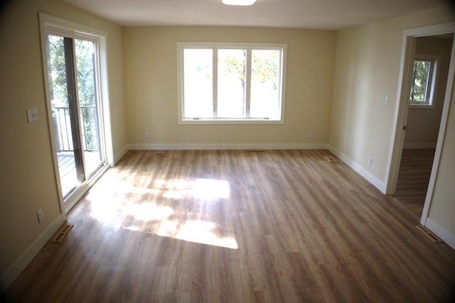 empty room with hardwood / wood-style flooring and plenty of natural light