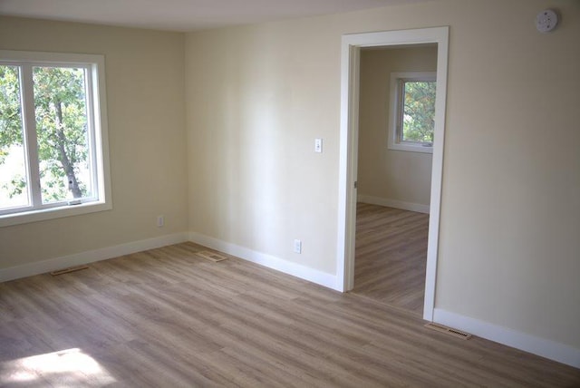 spare room featuring a healthy amount of sunlight and light wood-type flooring