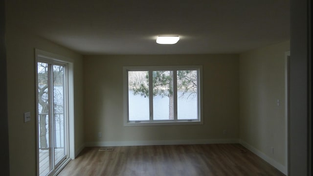 unfurnished room with wood-type flooring and a wealth of natural light