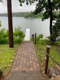 view of dock with a water view