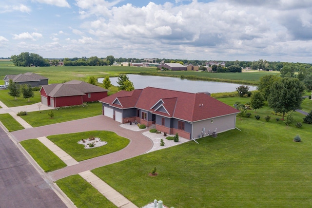 aerial view featuring a water view