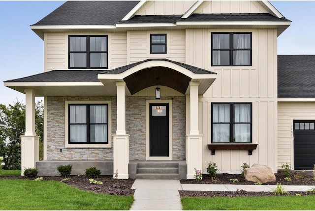 exterior space with a porch and a yard