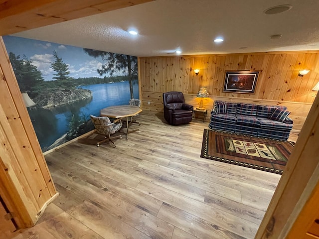 29724 387th St, Waubun, MN 56589 - sitting room featuring hardwood / wood-style floors, a water view, recessed lighting, and wooden walls