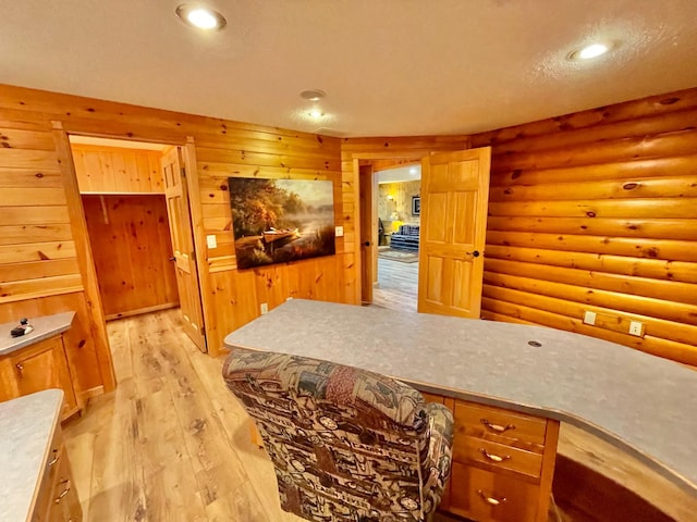 29724 387th St, Waubun, MN 56589 - office space featuring light wood-style flooring, log walls, and recessed lighting