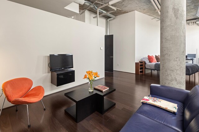 living room with dark wood-type flooring