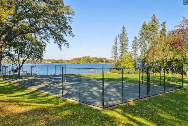 17950 Breezy Point Rd, Woodland, MN 55391 - view of basketball court with a tennis court and a water view